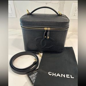 Chanel Black Caviar Vintage Leather Vanity Case